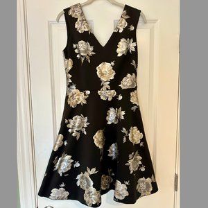 White House Black Market Black & Gold Floral A Line Cocktail Dress Size 4